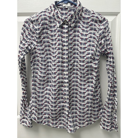 crown & ivy Tops - Women's Crown & Ivy Red Navy White All Over Print Elephant Long Sleeve XS
